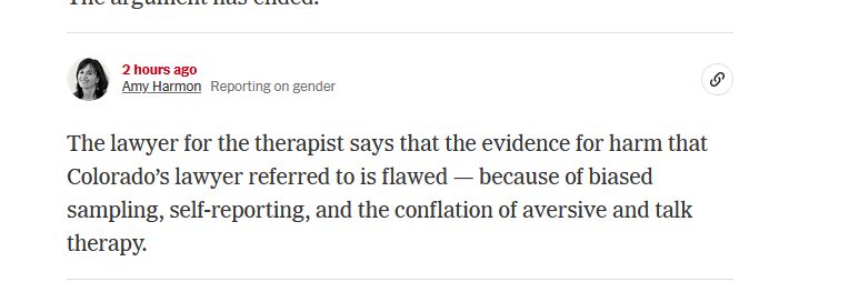 The lawyer for the therapist says that the evidence for harm that Colorado’s lawyer referred to is flawed — because of biased sampling, self-reporting, and the conflation of aversive and talk therapy.