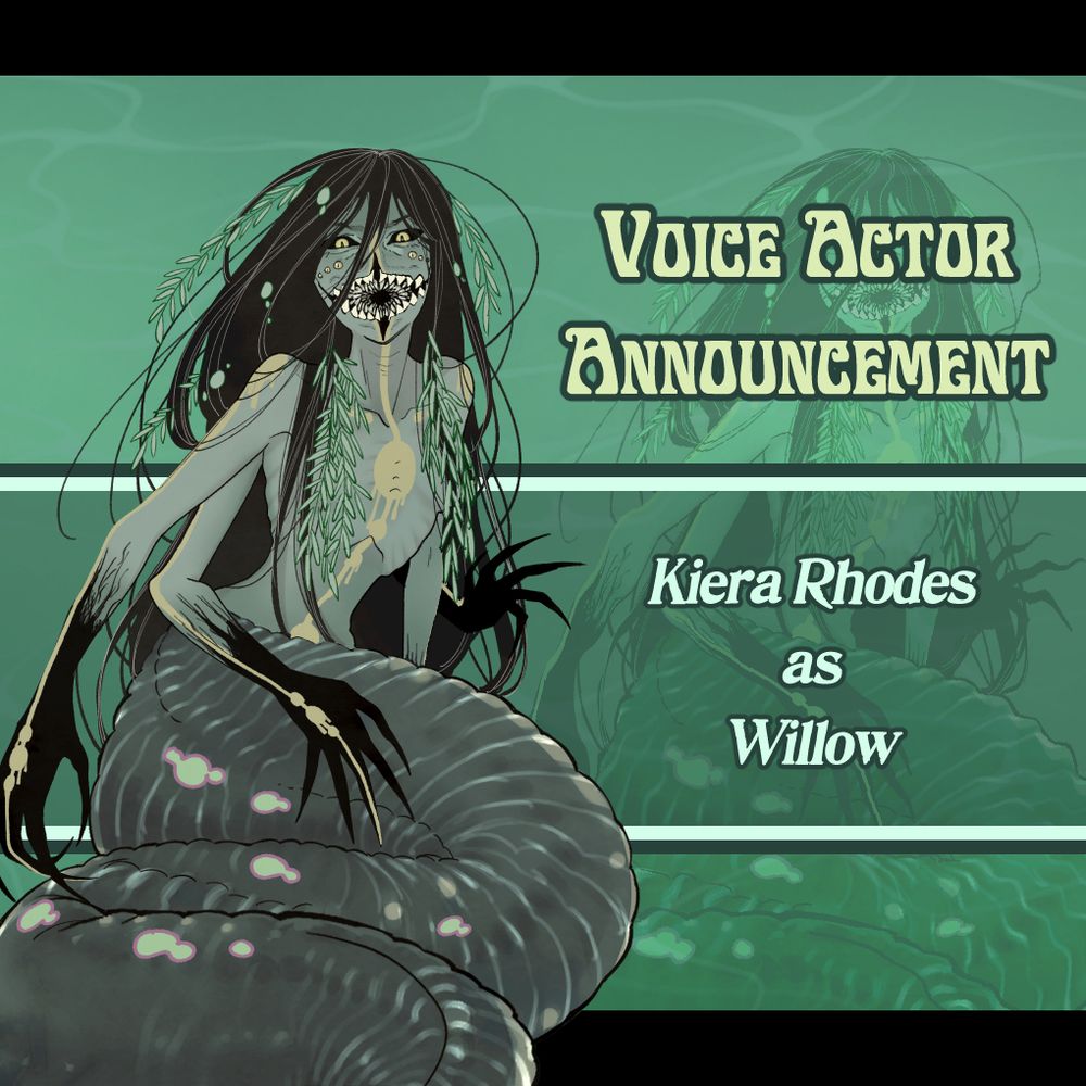 Willow sits to the left. The right of the image has a header that says, "Voice Actor Announcement." Underneath, it states that Kiera Rhodes will be taking on the role of Willow.
