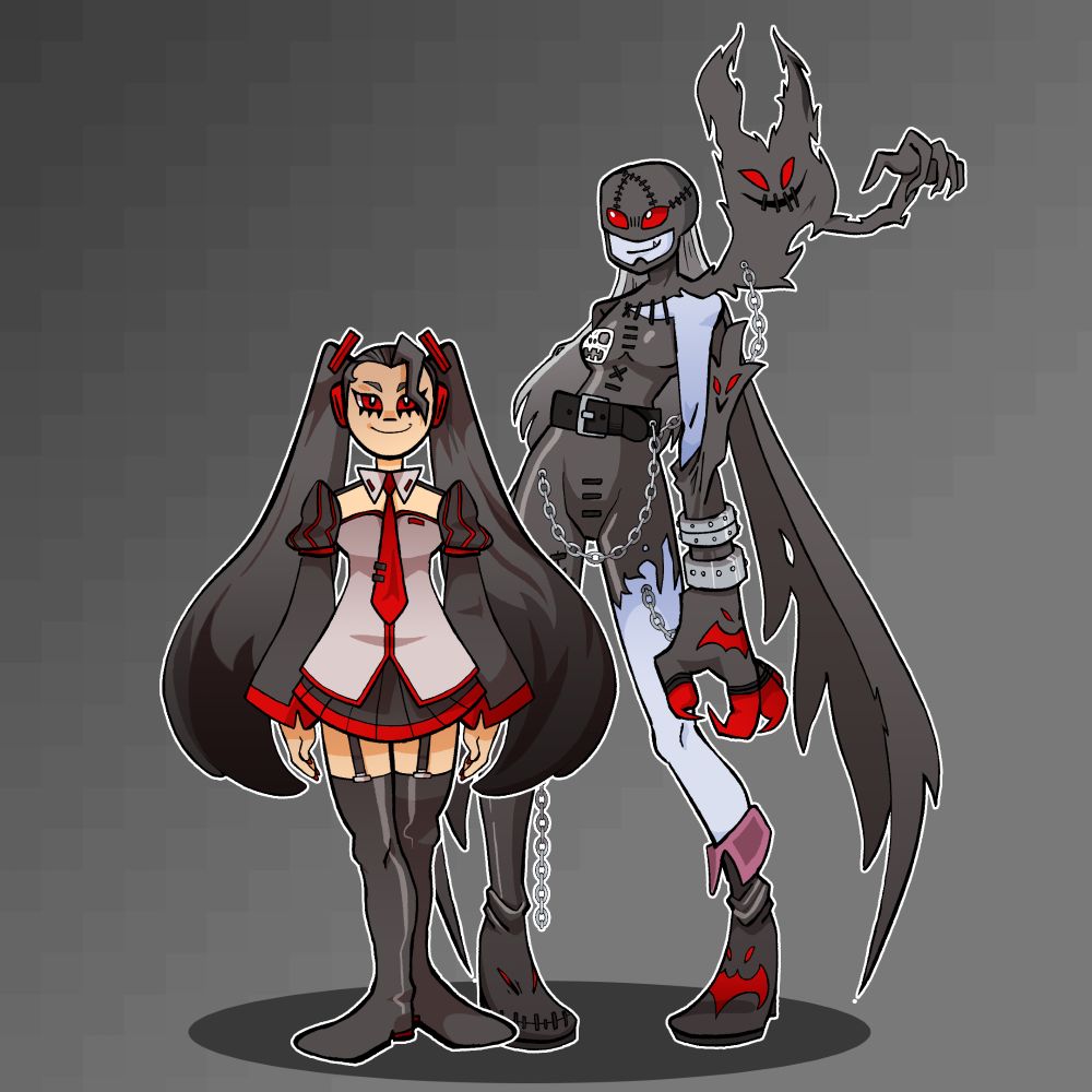 Zatsune Miku (a goth Hatsune Miku derivative) and LadyDevimon hangin out