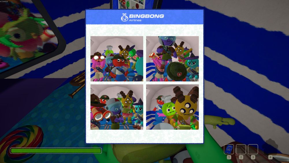 Screenshot from the game PEAK that shows photo booth photos of chaos