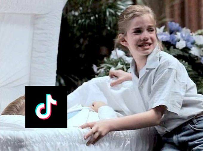 Funeral scene from My Girl with the tiktok logo superimposed over Kevin from Home Alone