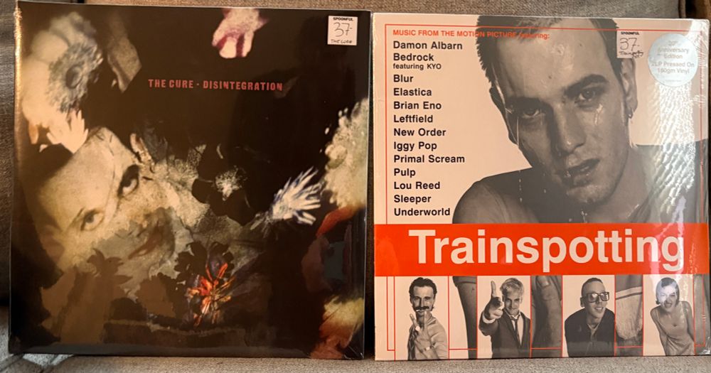 Disintegration by The Cure and The Trainspotting soundtrack on vinyl. 
