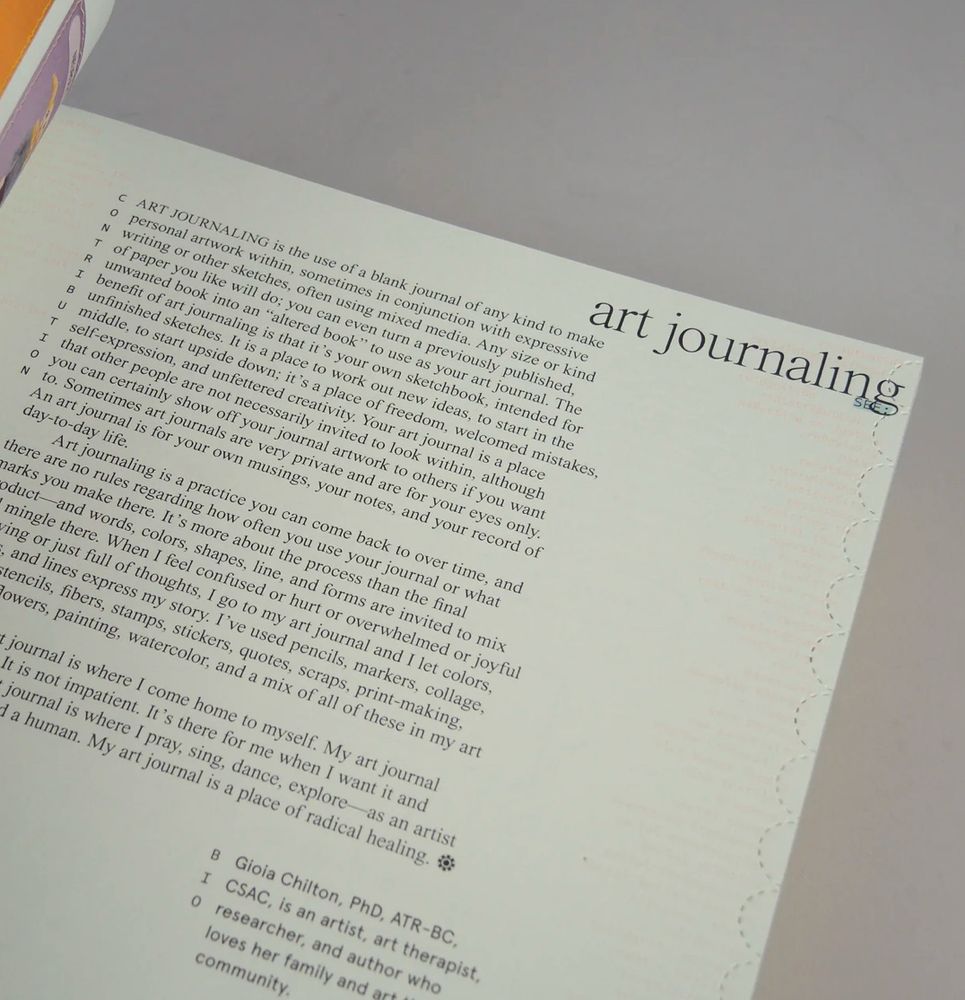 A preview of a page, centered on the topic of "Art Journaling" by Gioia Chilton