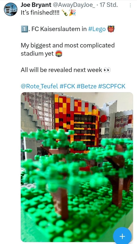 Lego-Modell des Betzenberg-Stadions in Kaiserslautern, gebaut von dem englischen Jungen Joe Bryant. 