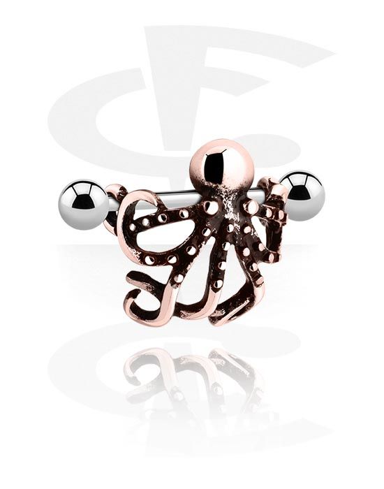 A silver bell bar for piercings, with bronze colour octopus attached.