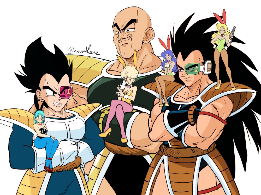 Vegeta, Nappa and Raditz are together showing their waifus. Nappa is proud of his milf waifu Panchy while the other two saiyans don’t like the comparison!
