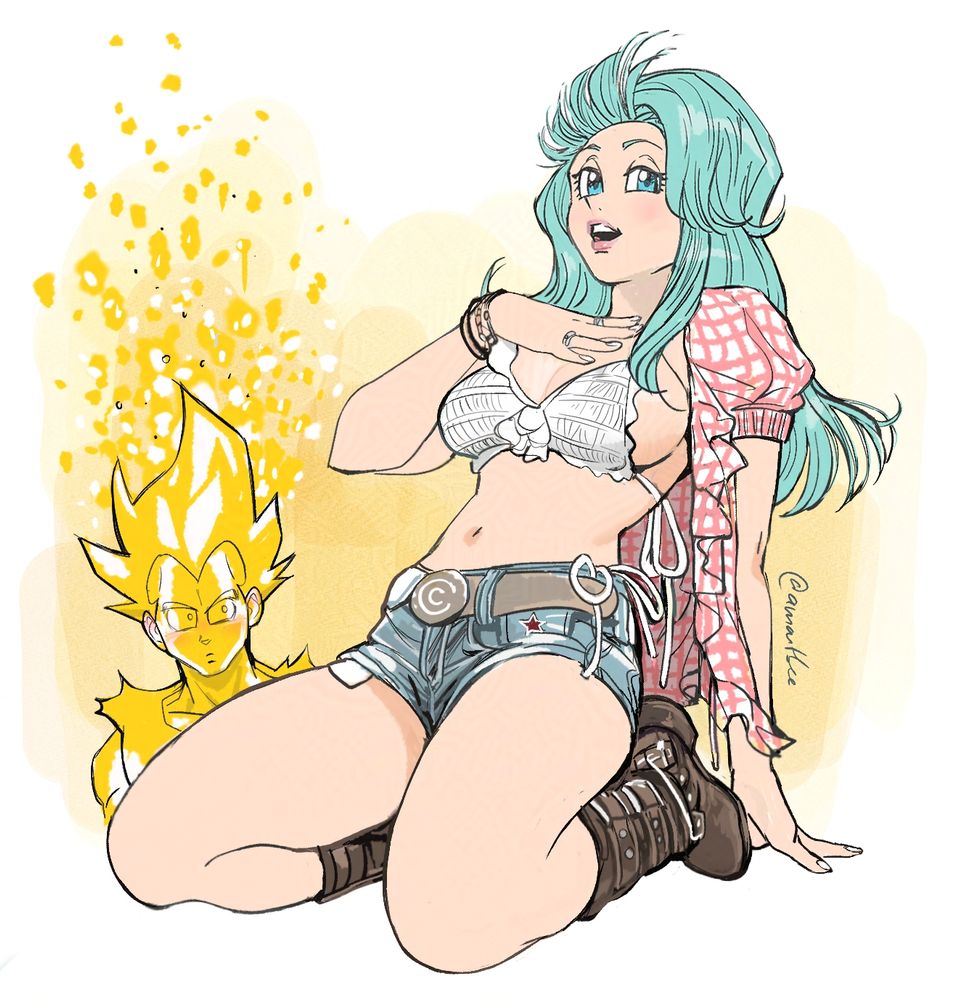 Bulma as Eunbi. Vegeta on the background as fireworks...