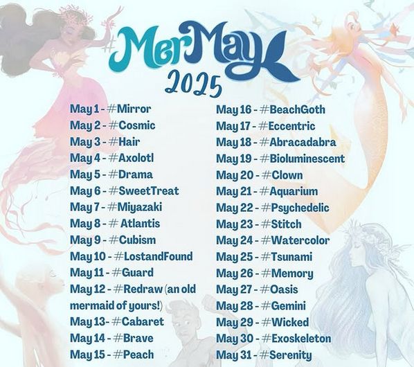 A list of sketch prompts for the MerMay 2025 event.
