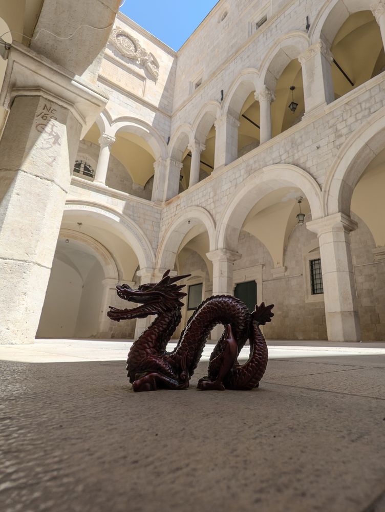 Small statue resembling the Stanford dragon, photographed inside the Sponza palace in Dubrovnik, Croatia.