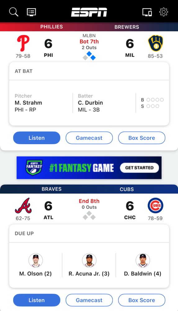 Both the Cubs and Phillies are tied 6-6