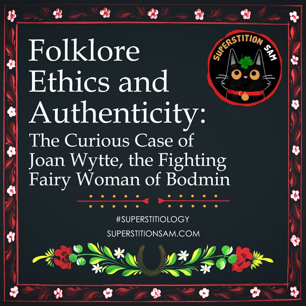 A graphic with the title of Superstition Sam's new blog article, decorated with a traditional Alentejo design of flowers and leaves, which emerge from a horseshoe.