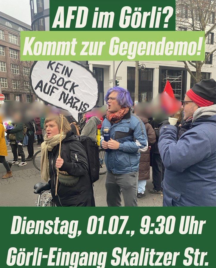Flyer zur Demo gegen AFD im Görlitzer Park