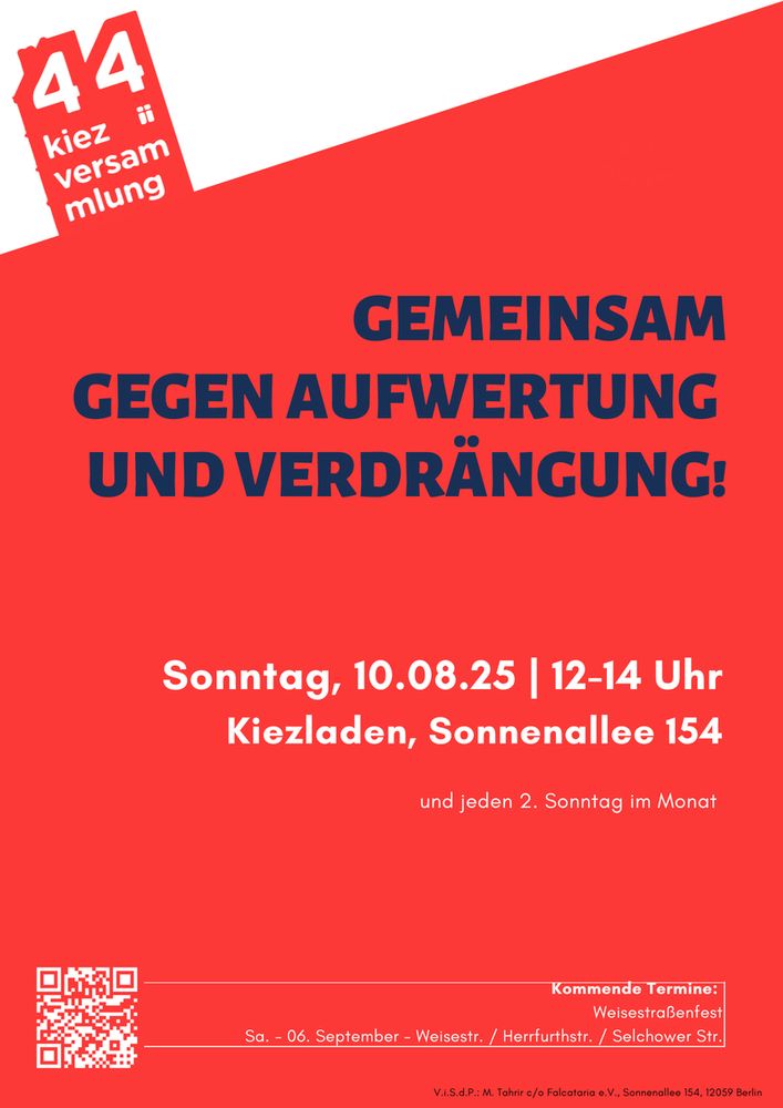 Flyer zur Kiezversammlung44 am 10.8.2025