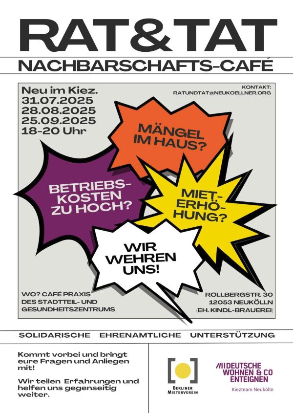 Flyer zur Eröffnung des Rat & Tat Nachbarschafts-Cafe Neukölln Kindl-Gelände