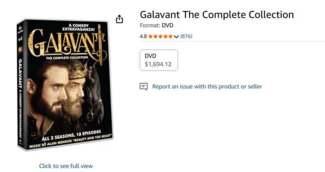 Amazon listing for Galavant The Complete Series for $1694.12