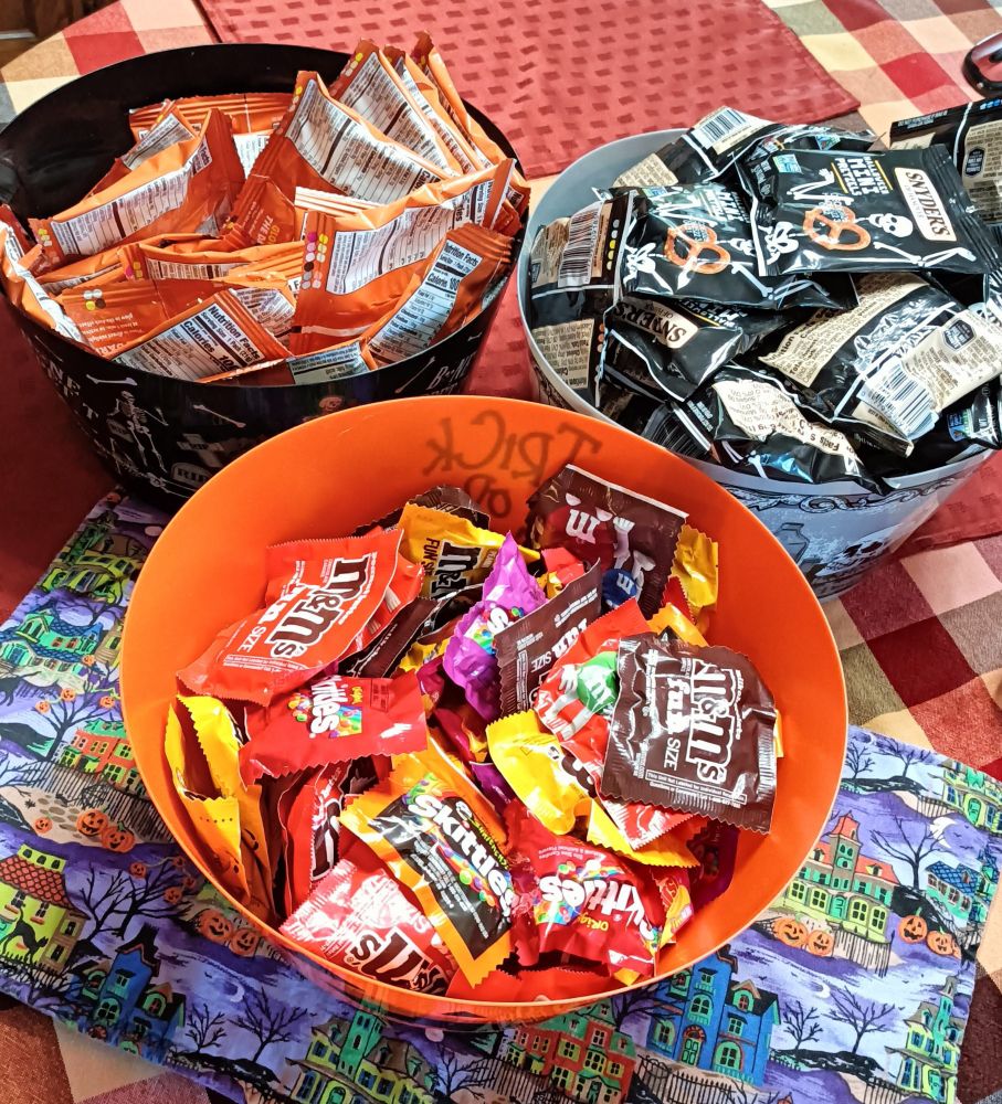Three bowls of candy 