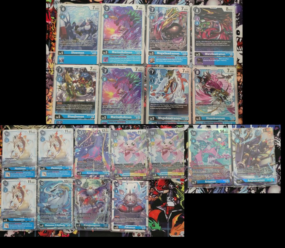 Ultimates and Megas for DJ cutie
Divermon, Marinebullmon, Megaseadramon, Waruseadramon, Huankunmon, Plesiomon, Plesiomon (x-antibody), Ryugumon, Pukumon, Marineangemon, Aegisdramon, and Ariemon