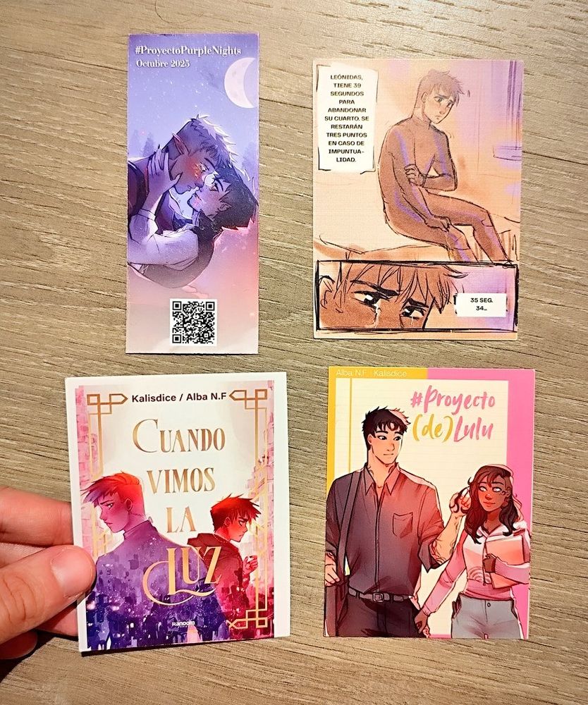Láminas de Kalisdice, con personajes de «Cuando vimos la luz» y otros proyectos suyos.