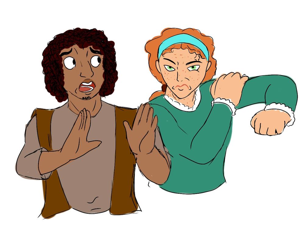 My Oc Bakhur trying to keep my other OCs Safie from punching someone