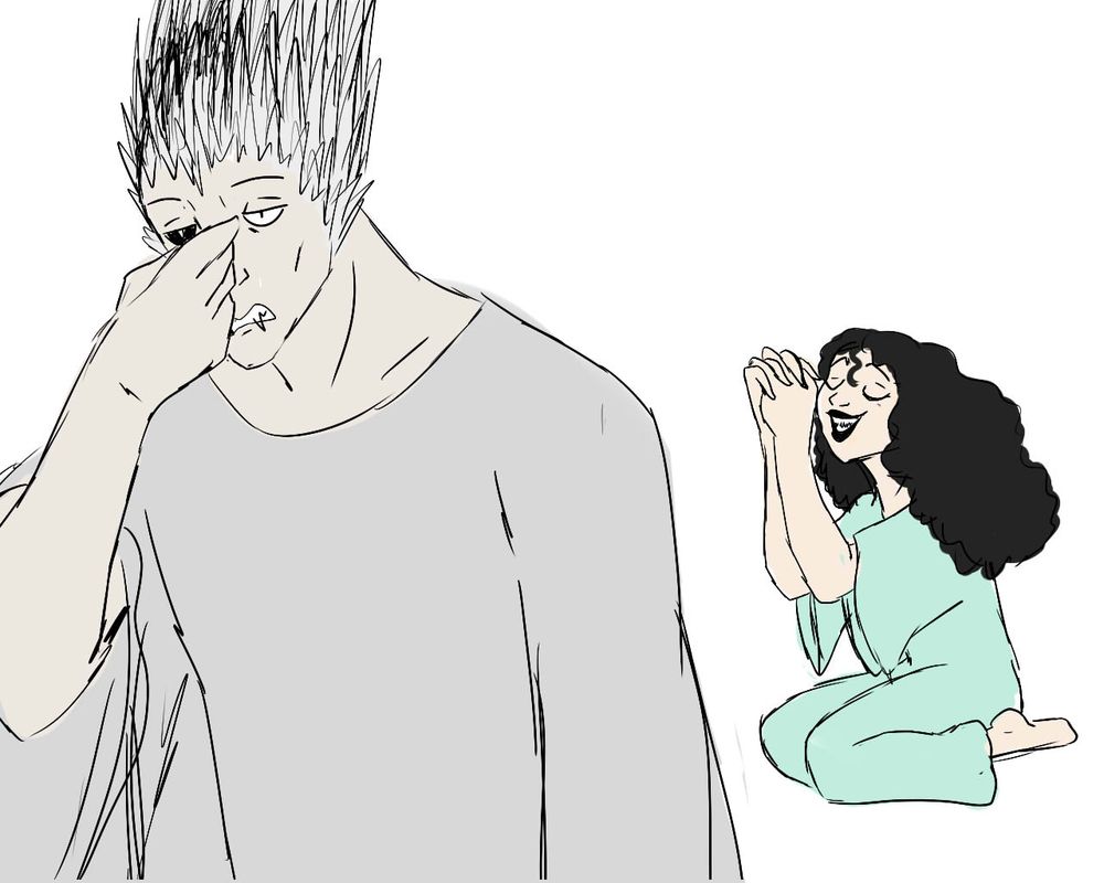 My Oc Nessa annoying her master Crom Cruach with constant praise