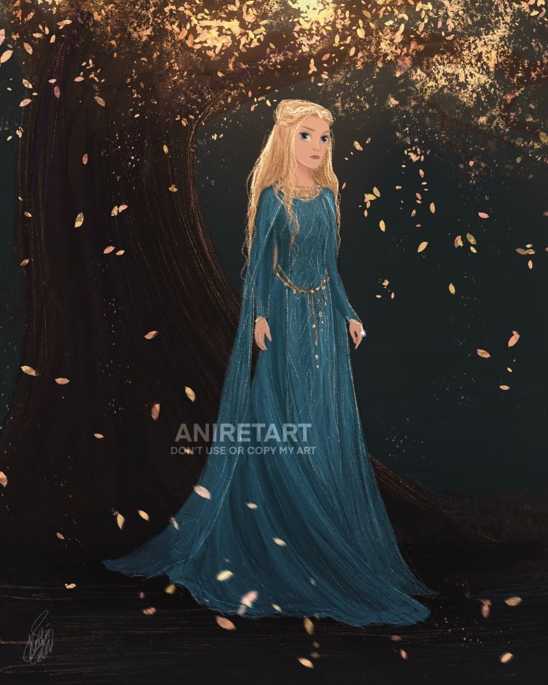 Galadriel in her blue dress from the second season 