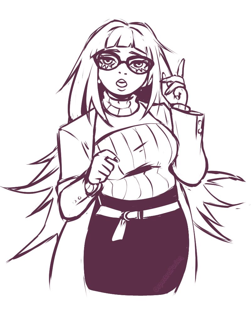 A two toned, waist up drawing of Emma Rockford from Of The Devil which is really good you should play it :)