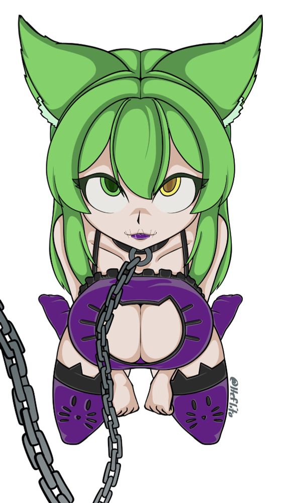 Kyri wearing keyhole cat lingerie and a leash