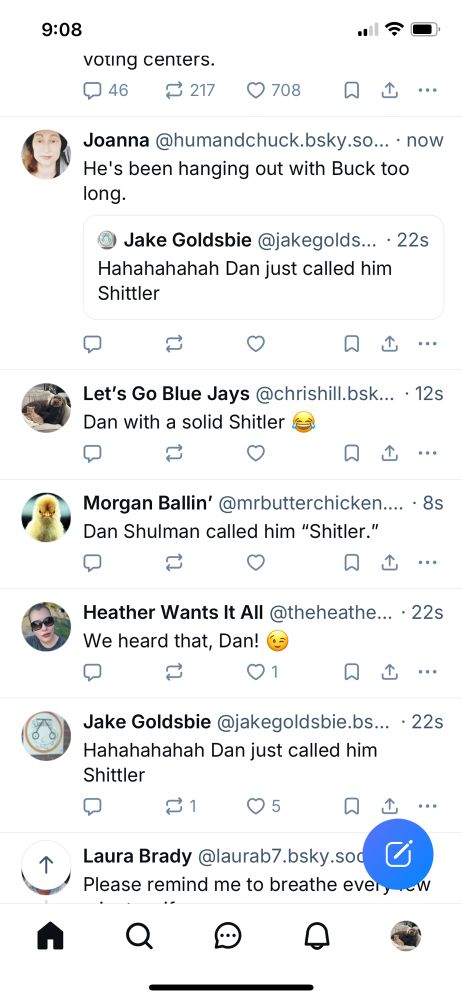 A series of skeets commenting on Dan Shulman saying “Shitler” instead of Schlittler”