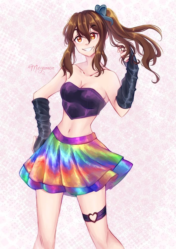 art original character brown hair girl multicolor skirt 