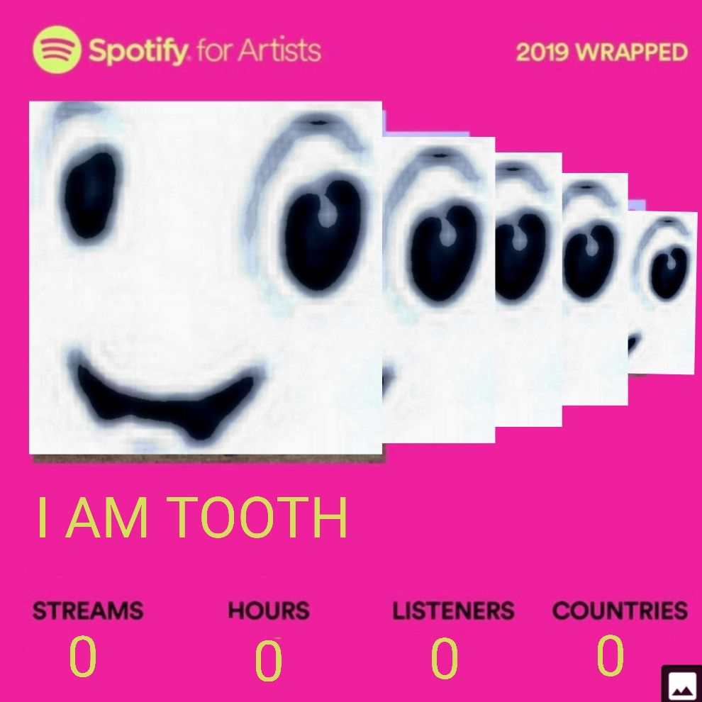 Spotify wrapped for I AM TOOTH with all metrics at 0