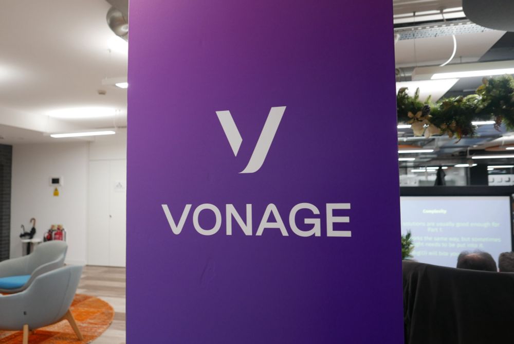A photo of the Vonage branding. 