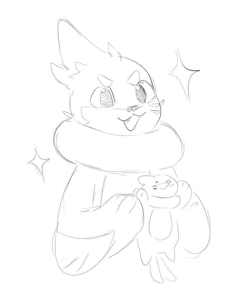 A picture of a Buizel with a smug face holding a smaller buizel that can either be their son or a plush, we'll never know.

#buizel #pokemon