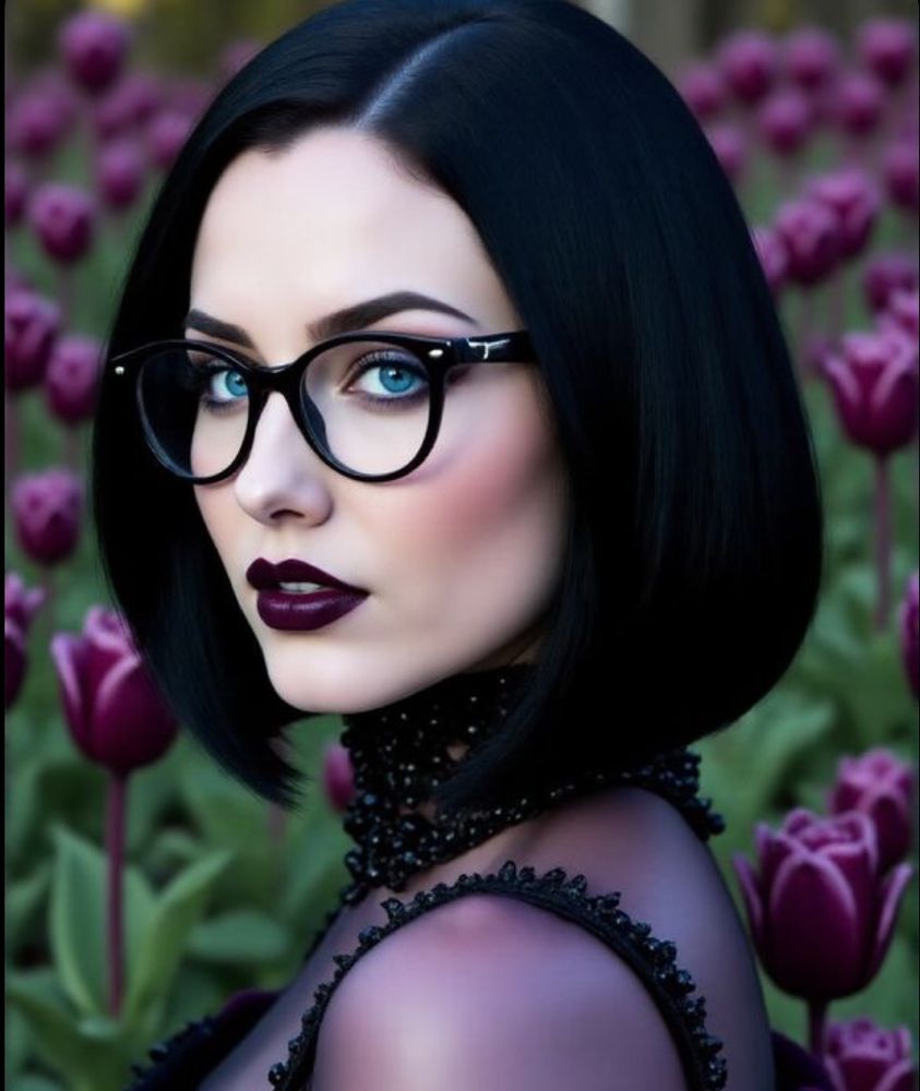 A very pretty soft goth lady with glasses. 