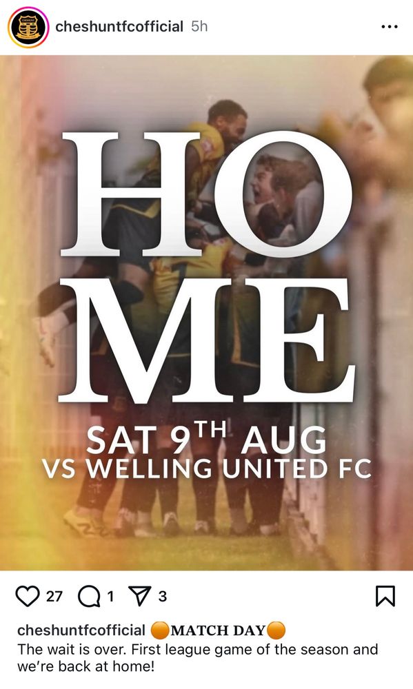 A post by Cheshunt FC for the match against Welling today. However instead of home it looks like HO ME
