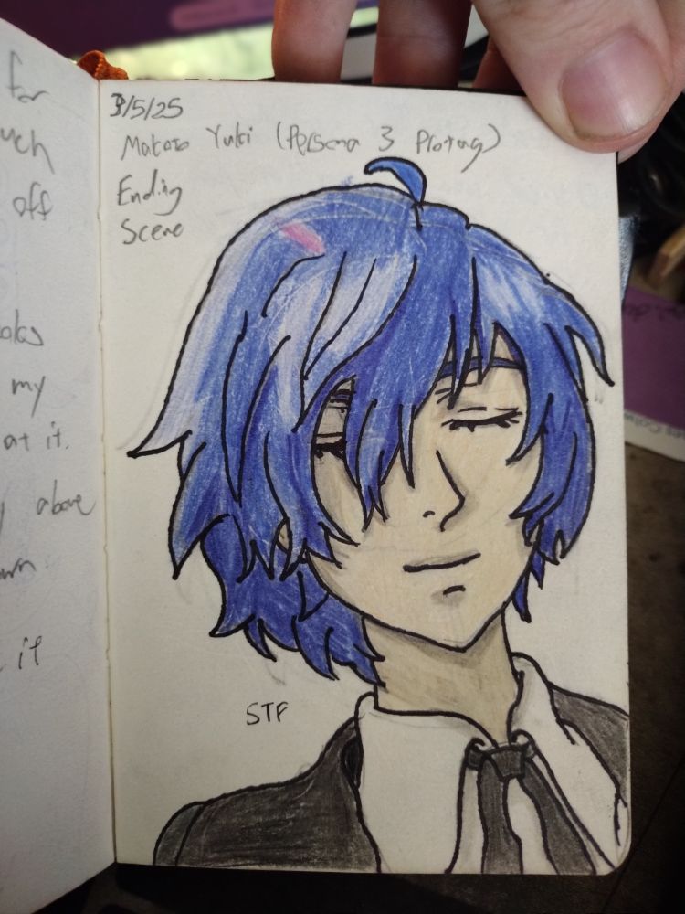 Recreation of Persona 3 Protagonist in the game's ending scene.