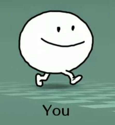 A happy white blob, the word "You" is displayed underneat