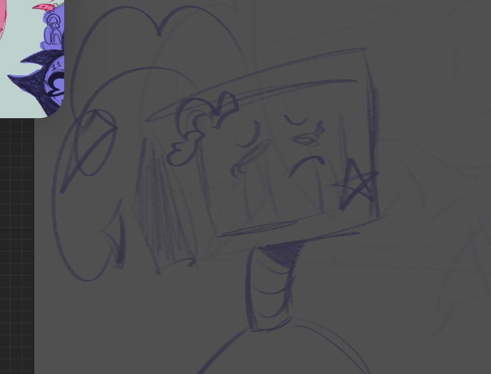 A doodle of a tv headed character crying calmly