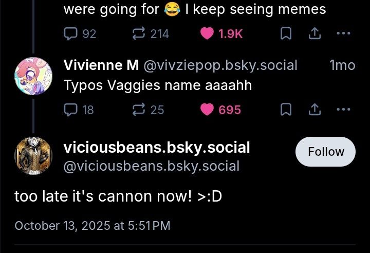 Typo Vaggies nam Aaaah

Too late it's canon now!