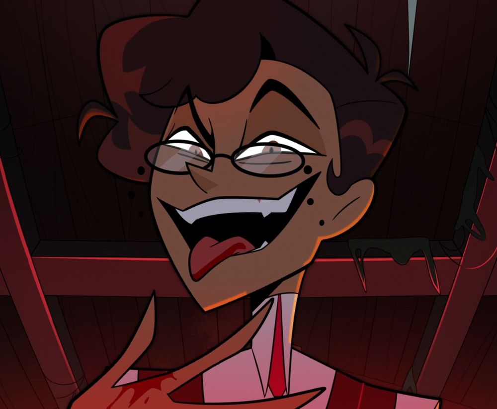 Human alastor licking blood off his fingers