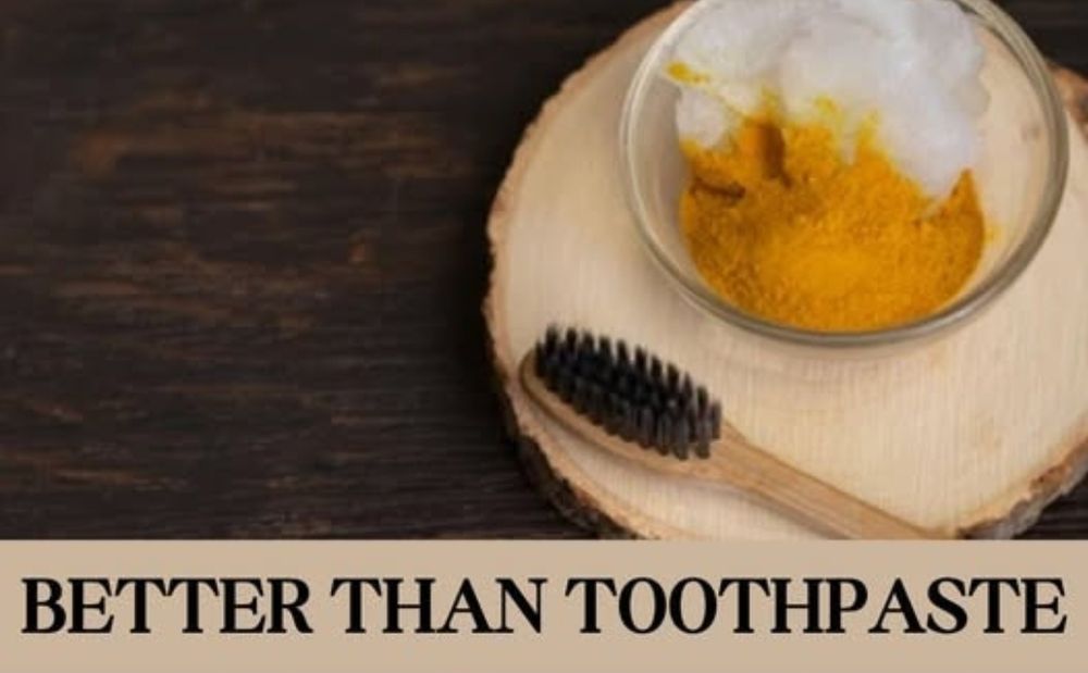 image: a bowl of unidentifiable yellow and white glop beside a wood and bristle brush 
title: BETTER THAN TOOTHPASTE