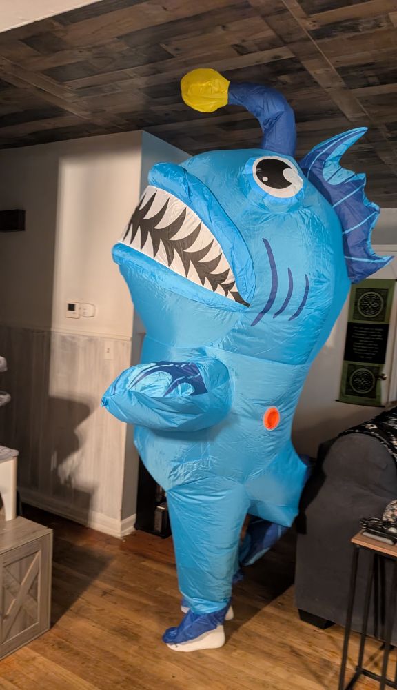 Inflatable blue angler fish costume