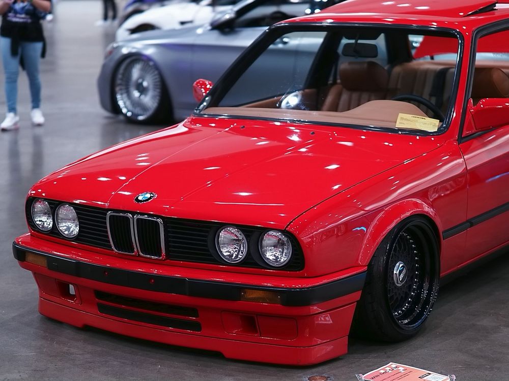 Red BMW focused front