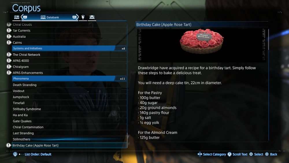 A recipe to make an apple rose tart cake in Death Stranding 2