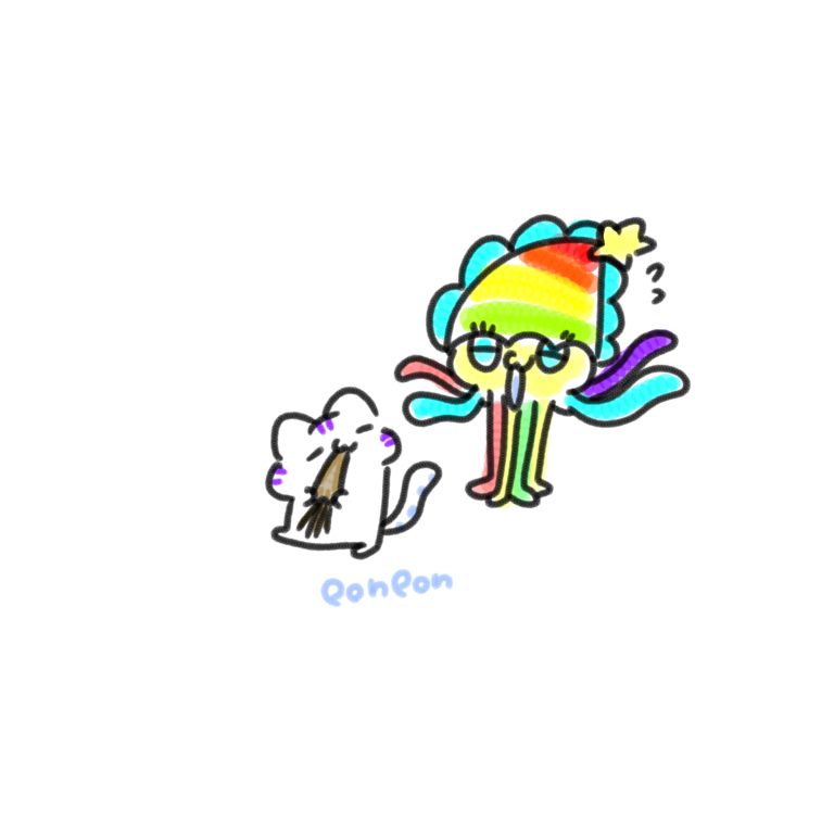 干しイカをたべるぽんぽん＋悲鳴をあげるメダチノゲイカ