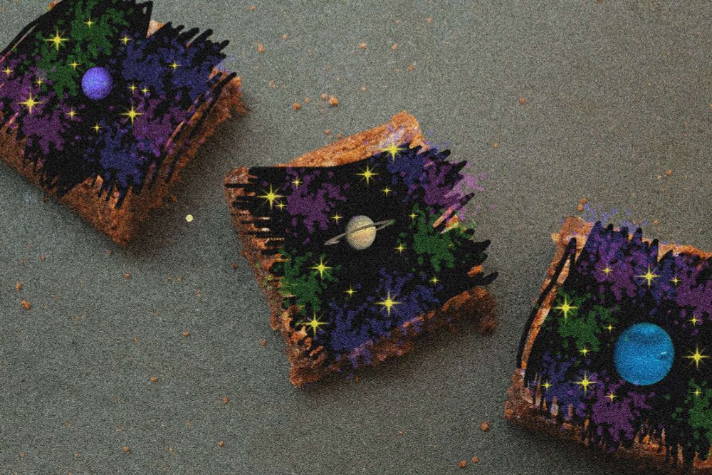 three space blondies. there are photos of planets and a bunch of sparkles on top of them.