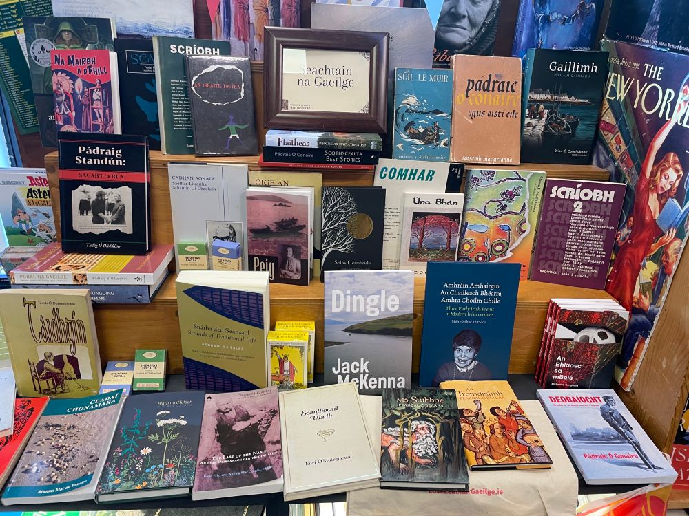 taispeántas leabhar Gaeilge i siopa leabhar