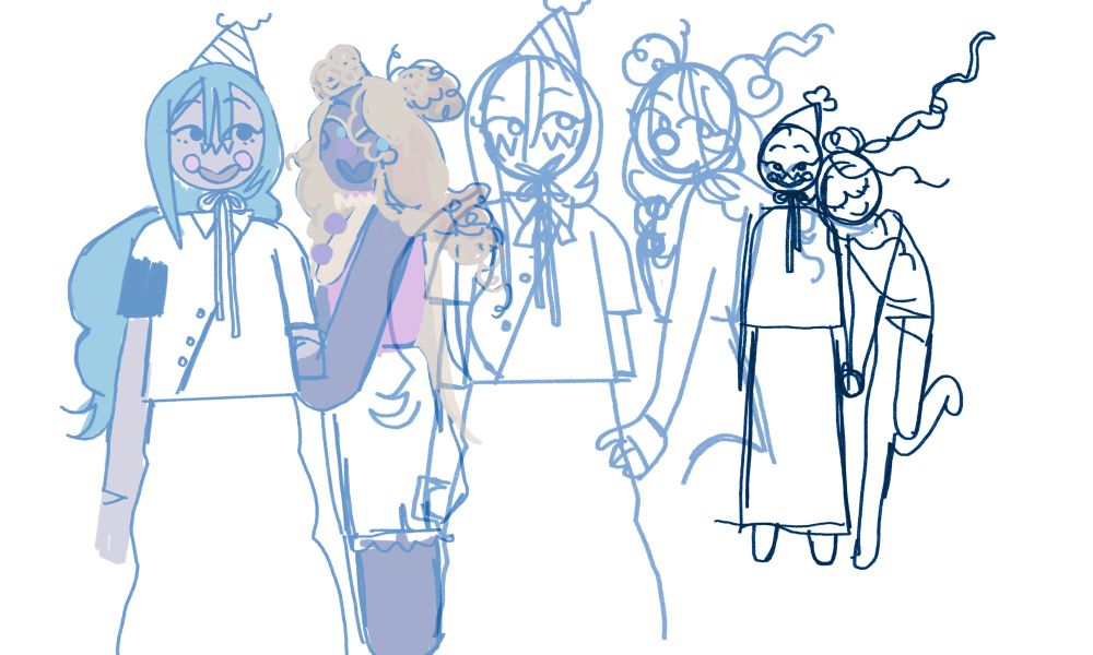 Sketch of two clown girls next to one another