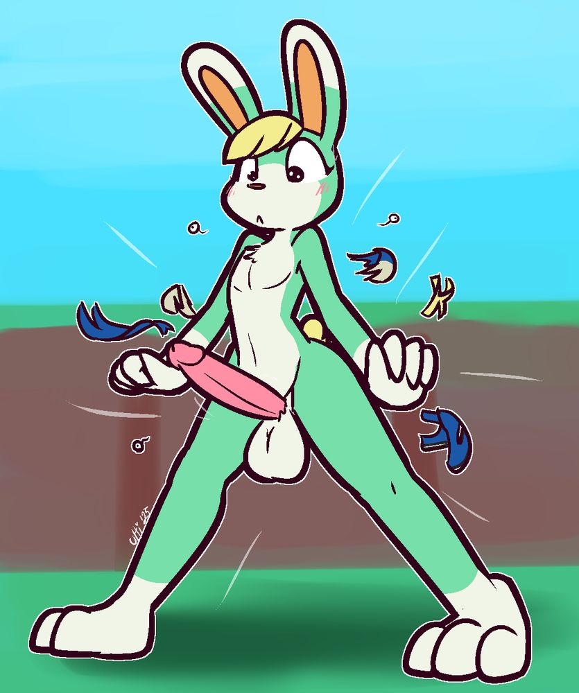 Sasha from Animal Crossing having their clothes randomly explode for no reason to reveal them naked and erect while outside.