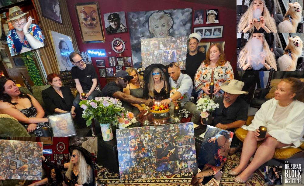 Dr. Susan Block's Birthday on 6/10 - the Day after Her Beloved Capt'n Max's Cremation on 6/9 - is a mix of love and sorrow, joy and grieving, as Ikkor the Wolf and Handsome Hollywood Jake light Dr. Suzy's candles and more members of Bonoboville surround her with warmth.