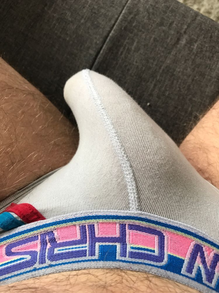 My cock bulging out my jockstrap, from above